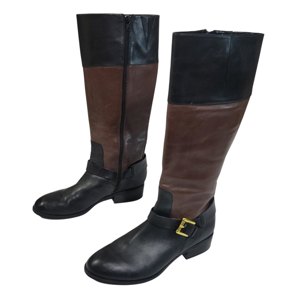 Lauren Ralph Lauren Melanie Riding Boots Womens 8 Black Brown Leather Equestrian
